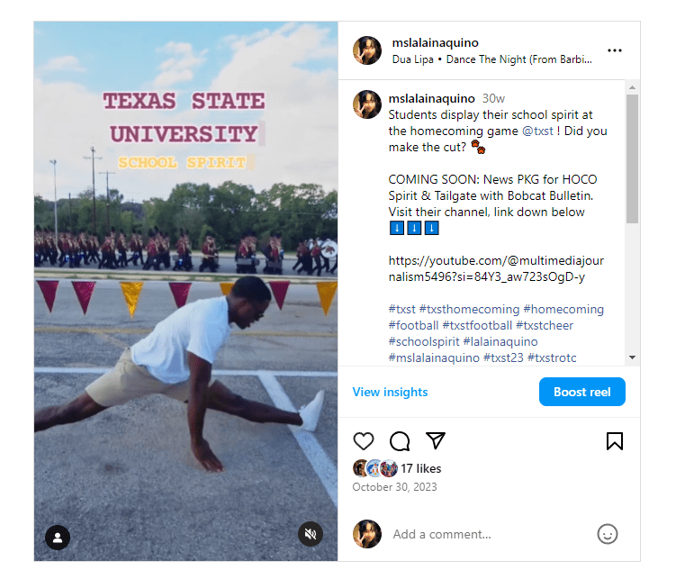 One of Lalain's Instagram post to showcase her filming and editing skills.